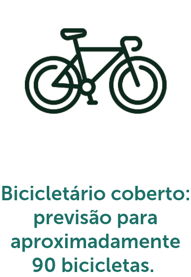 Bicicletário coberto: previsão para aproximadamente 90 bicicletas. 
